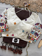 Brown Handloom Cotton Saree With Embrodery Work Redy Made Blouse